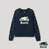 【Roots】Roots 女裝- 經典傳承系列 滿版印花圓領上衣(深藍色)