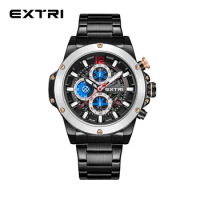 Extri Men Watches Waterproof Chronos Black Stainless Steel Band Luxury High Quality Fashion Brand Wristwatches Business Sport