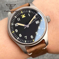 Tandorio Titanium/Stainless Steel 20Bar Dive 39mm Pilot NH35 Automatic Watch for Men Sapphire Glass Date Leather Green Luminous
