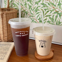 【Khot】 Kawaii Water Bottle For Coffee Juice Tea Cute Tumbler Plastic Cups With Straw Lid Portable Re