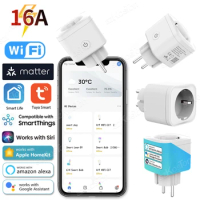 16A/20A Matter WiFi Smart Plug Tuya Smart Socket Home Appliance Power Outlet for HomeKit SmartThings Work with Siri Alexa Google