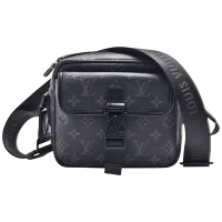LV M12518 Getaway系列經典Eclipse帆布印花拉鍊斜背郵差包(黑色)