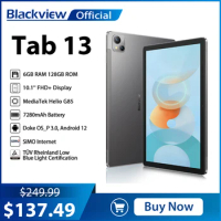 Blackview Tab 13 Tablet Helio G85 Octa Core 6GB+128GB SIMo Tablets Pad 7280mAh Android 12 10.1'' FHD+ Display 13MP Camera
