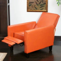 Sofa chair, orange leather modern smooth lounge chair club chair, living room sofa chair