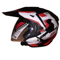 HELM DYR HALFACE CROS motif dof putih merah hitam Motorcycle Kaca