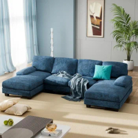 Convertible Sectional Sofa Couch,Fabric Modular Sofa Sleeper Chaise Memory Foam Blue 4 Seat Sofa Set For Living Room U-Shaped