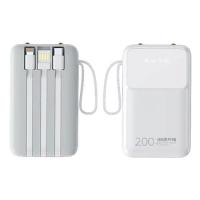 New 20000mAh Power Bank Built in Cable LED Light Portable Mini Powerbank External Battery Charger Powerbank For Mobile Phones
