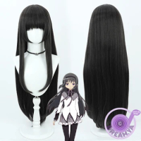 Akemi Homura Cosplay Wig Black Brown Long 95cm Anime Heat Resistant Synthetic Hair Halloween Party Role Play Carnival + Wig Cap