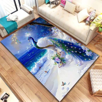3D Animal Peacock Pattern Rug Large Carpet Area for Living Room Kids Bedroom Sofa Kitchen Doormat Decor Child Non-slip Floor Mat