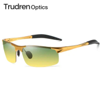 Trudren Mens Aluminium Sports Green and Yellow Glasses for Day Night Driving Glass Anti-glare Running Polarized Sunglasses 5933