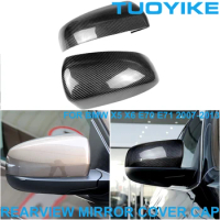 2PCS Car Styling Real Dry Carbon Fiber Rearview Side Mirror Cover Cap Shell Trim Sticker For BMW X5 X6 E70 E71 2007-2013