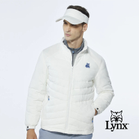 【Lynx Golf】男款吸濕排汗科技羽絨異材質剪裁設計長袖外套(白色)