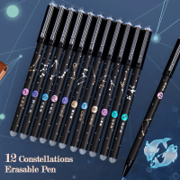 Set Pen Gel Boleh Padam 12 Buruj, TK, Warna Dakwat Hitam, Biru dan Merah, Pen Ballpoint 0.5mm, Alat 