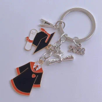Lovely enamel key chain 2023 school uniform graduation cap key ring graduation key chain letter A-Z student gift