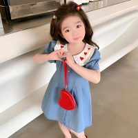 [PRINCESS KESLI] 1-8 Tahun Dress Denim Love Bordir Baju Anak Perempuan Jeans Nyaman Lembut Untuk Bay