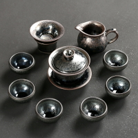 建陽建盞鐵胎蓋碗功夫茶具套裝禮品陶瓷家用辦公泡茶器茶壺油滴盞