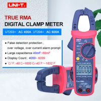 UNI-T True RMS Clamp Meter UT203+ UT204+ AC DC Current Tester 400-600A Clamp Multimeter Auto Range false detection protection