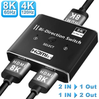 Navceker HDMI 2.1 Splitter Switch 8K 60Hz 4K 120Hz 2 in 1 out for TV Xiaomi Xbox Series PS5 HDMI Cable Monitor HDMI 2.1 Switcher