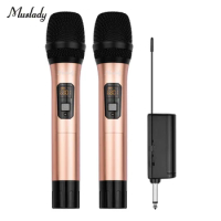 Muslady UHF Wireless Microphone System with Dual Handheld Cardioid Microphone and Receiver 16 Channels for Video Live Broadcast