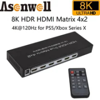 HDMI Matrix Splitter 4 In 2 Out HDR 4K 120Hz 8K 60Hz Dolby Vision Atmos Remote Control HDMI Switch Selector Box for PS5 XBOX TV