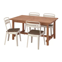 NORDVIKEN/NORRMANSÖ 餐桌附4張餐椅, 仿古染色/米色 相思木, 152/223x95 公分