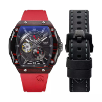 Alexandre Christie Jam Tangan Pria Alexandre Christie Automatic AC 6608 MA REPBARE Open Heart Dial Red Rubber Strap + Extra Strap
