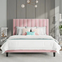 SHA CERLIN Queen Bed Frame/Velvet Upholstered Platform Bed Frame with Headboard/Strong Wood Slats Support/Mattress Foundation/No