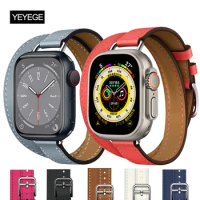 Slim Attelage Double Tour Leather Strap For Apple watch band 44mm 42mm 38 40 Bracelet For Apple Watch Band Ultra 49mm 45mm 41mm