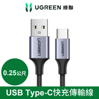 【綠聯】USB Type-C快充傳輸線 黑色 金屬編織版 0.25公尺