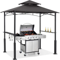 8'x 5' Grill Gazebo Canopy - Outdoor BBQ Gazebo Shelter with LED Light, Patio Canopy Tent for Barbecue and Picnic