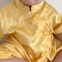 Summer New Chinese Style Baby Bodysuit Boys' Short Sleeve Creeper 3-12M