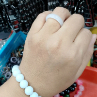 set gelang dan cincin giok warna putih susu elegan dan cantik