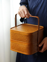 山山竹木日式竹編收納籃漆器工藝品茶具收納盒碟子點心碗月餅禮盒