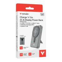 香港行貨 2年保養 威寶 - Verbatim Charge 'n' Go 10000mAh 2C & 附顯示器的行動電源（*3C認證 CCC 認証) 磁充 磁吸 磁吸無線行動電源 #33272 / 