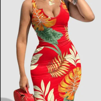 LW Plus Size Floral Print Bodycon Dress Summer Women Bodycon Dress Sexy Slim Fit Xmas Sundress Lady Sexy Party Dress