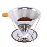 Stainless Steel Coffee Filter Reusable Pour Over Coffee Dripper with Stand Double Mesh Paperless Cone Filter Coffee Accessories