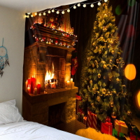 新品上新 圣誕節樹壁爐背景布INS掛布墻布臥室裝飾布掛毯 雙十一購物節