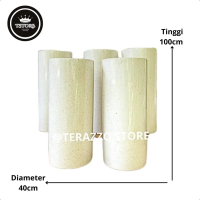 Pot Tanaman Teraso Model Tabung Panjang Lonjong | Pot Terazzo Bulat Lingkaran Portable Putih Glossy