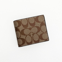 美國百分百【全新真品】COACH 皮夾 74993 短夾 皮革 專櫃精品 錢包 證件夾 LOGO 印花 咖啡綠 CT07