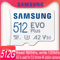 SAMSUNG MC EVO Plus TF Card 512GB 256GB 128GB A2 V30 SDXC 64GB A1 High Speed Micro SD Trans Flash Memory Card for 4K DJI drones