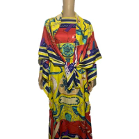 2020 Oversize silk Long Dress Beach Wear Kaftan maxi dresses Dashiki African Women's Abaya Robe kaftan Match scarf
