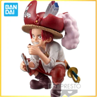 Bandai Original One Piece Anime Figure DXF Red Hair Shanks Childhood Action Figure Toys for Kids Gift Collectible Model Ornament