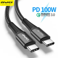 Awei CL-117T PD 100W Type-C to Type-C Fast Charge Cable 5A Fast Charging Cable Type-C Data Cable for Huawei P30 Xiaomi Charger