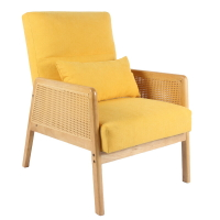 新中式實木編藤椅簡約餐廳復古單人沙發設計師款椅子中古風懶人椅