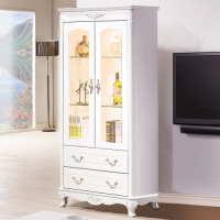 Boden-艾莉雅2.7尺法式歐風白色展示櫃/二門二抽收納置物櫃-80x44x182cm