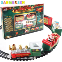 Electric Christmas Train Toy Set Simulation Train Track with Light Sound DIY Railway Tracks Educational Toys for Kids Xmas Gifts