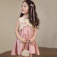 XO Baby Girls Chinese Style Cheongsam Dress Age 2 To 9 Years Girls Pink Sleeveless Dress Chinese Anc