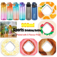 Flavored Water Bottle with 5 Flavour Pods Air Water Up Bottle Frosted 900ml Air Starter Up Set Water Cup for Camping Fishing