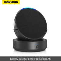 SOKUSIN Rechargeable Battery Base Dock for Alexa Echo Pop 13H Standby Time 9H Playtime 3H Charger Time Portable 5000mAh Black