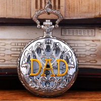 50pcs/lot Hollowed Silver DAD Quartz Pocket Watch Men Father Gift Watches Flip Flop Watch Wholesale